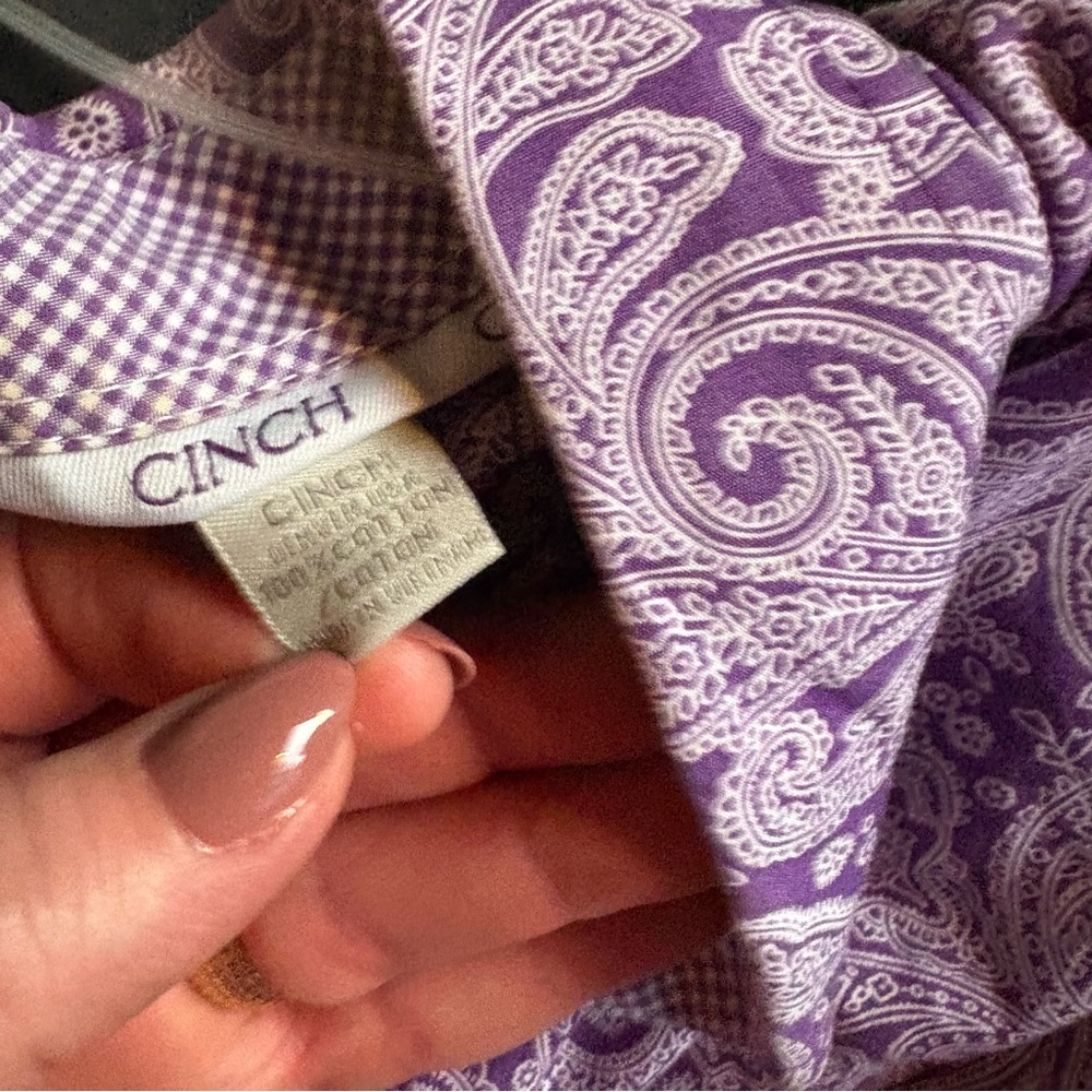 CINCH COTTON WESTERN COWBOY LONG SLEEVE BUTTON DOWN PAISLEY PURPLE DRESS SHIRT - Picture 2 of 11